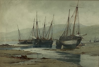 Lot 153 - Charles L. Saunders (1855-1915) - watercolour in glazed gilt frame - fishing boats at low tide