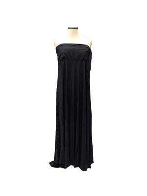 Lot 2050 - Chanel late 90s black silk crepe strapless evening gown with a black metal CC logo to the front of the bodice. Label size 42. On a Chanel hanger