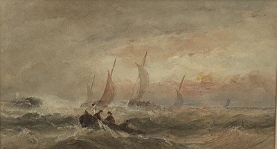 Lot 150 - Mid 19th century watercolour - boats in squally seas