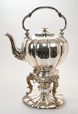 Lot 204 - Exceptionally large early Victorian silver tea kettle on stand, by John Tapley, London 1845