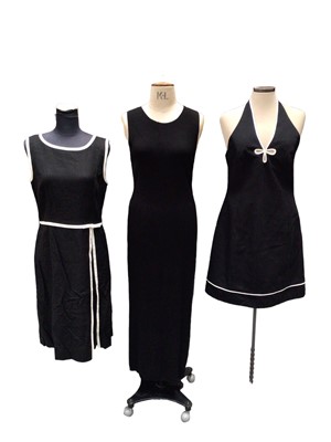 Lot 2053 - Three black dresses with white trim detailing - Talbots, size US 8, Laundry, new with tags, size US 10 and Theory, size L, together with a Michael Kors lace over cotton vest top, size M and a pair...