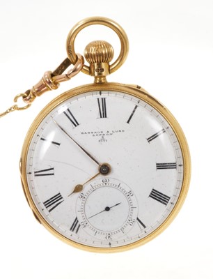 Lot 543 - Victorian 18ct gold pocket watch by Barraud & Lund, London