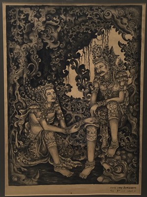 Lot 198 - Thai monochrome watercolour