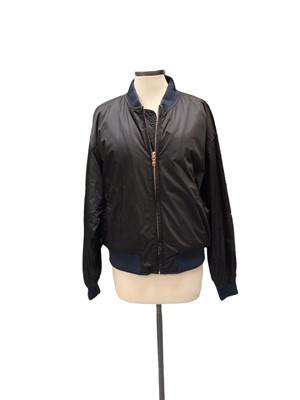 Lot 2062 - Ganni black bomber jacket with navy collar and cuffs, size 40