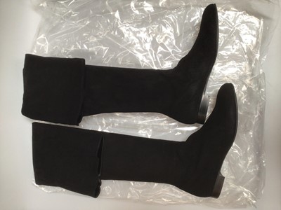 Lot 2089 - Adela King London 'Damasco' black stretch velour over the knee flat heel boots, size 40, brand new in box