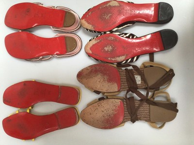 Lot 2097 - Seven pairs of Christian Louboutin sandals including a pair of unused black strap flat sandals, four other pairs of flats and two pairs of heels, sizes 39½- 40