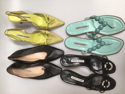 Lot 2098 - Five pairs of Manolo Blahnik shoes including two pairs of heels, two pairs of sandals and a pair of pumps, sizes 40- 41