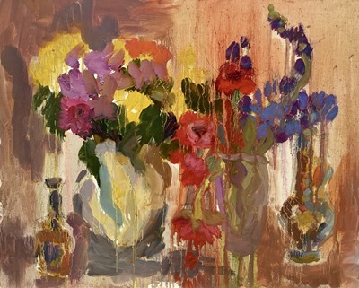 Lot 82 - Annelise Firth (b.1961) oil on board - Still Life, signed verso, 40cm x 50cm, unframed