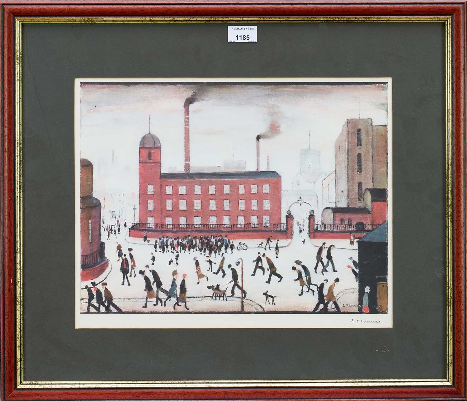 Lot 1185 - *Laurence Stephen Lowry (1887-1976) signed print - Mill Scene, 33cm x 41.5cm, in glazed frame