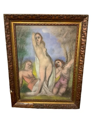 Lot 215 - Continental school, early 20th century, chalks - Three bathers, indistinctly signed, 42 x 31cm glazed frame