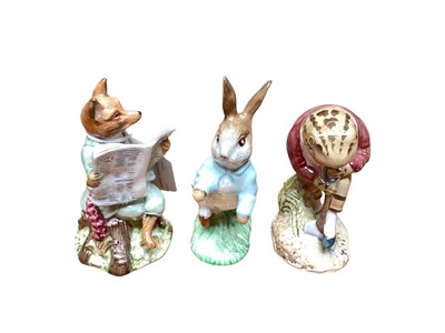 Lot 1108 - Group of 9 Royal Albert, Beswick Beatrix potter figures, together with 3 Royal Doulton Bunnykins figures (12)