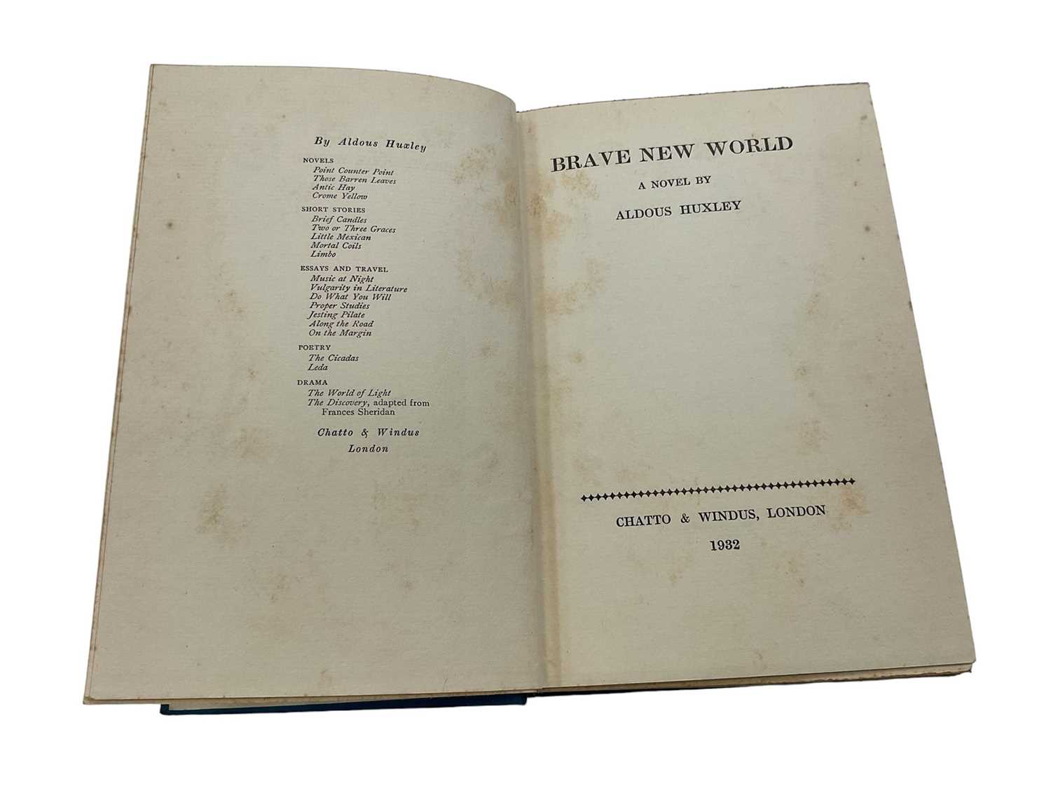 Lot 581 - Aldous Huxley, Brave New World, 1932 fourth impression, lacking dust jacket.
