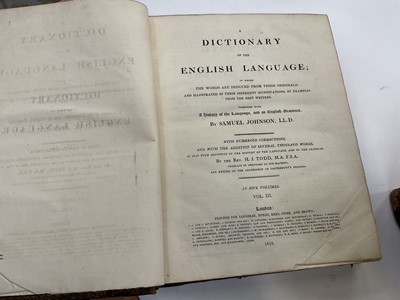 Lot 1743 - Samuel Johnson/Rev. H. J. Todd, "A Dictionary of the English Language", Longman, Hurst, Rees, Orme & Brown 1818, 5 volumes.