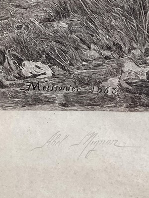 Lot 808 - Jules Jacquet, French, 1841-1913. Etching, 1887. Dragoon-Cavalry Soldier Cuirassier-The Sergeants Portrait. Signed in pencil lower right. After E. Meissonier, 1878. In a large period oak frame with...