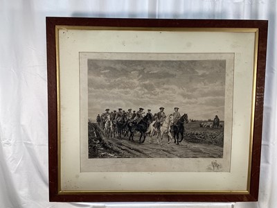 Lot 94 - After E. Meissoneir, French, 1815-1891. Three 19th century etchings. Signed in pencil to margins. In period oak frame with gilt slip. Largest overall including frame 77x88.5cm.(3)