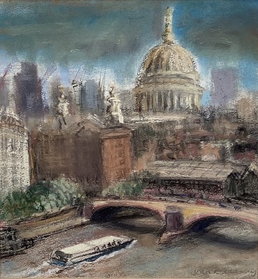 Lot 83 - Jean Reddaway, b.1923. “St Paul’s from the Thames”, pastel on paper. Signed lower right. Overall including frame 61x55cm.