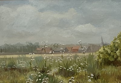 Lot 288 - Catherine Clifford, British Contemporary School. Gouache on paper, “Across Picardy Fields”. Signed lower right and inscribed to verso. Overall including frame 38x48cm.