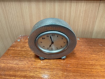 Lot 835 - Arts & Crafts Tudric pewter desk clock, with hammered finish, model number 01590