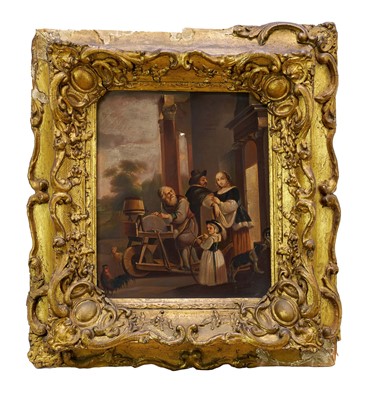 Lot 1054 - Manner of Jean-Baptiste Madou (1796-1877) trio of oils on copper panels - The Fortune Teller, The Young Squire and The Bandit, 26cm x 22cm, in gilt frames