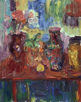 Lot 85 - Annelise Firth (b. 1961) oil on canvas - Still Life, signed verso, 76cm x 61, unframed