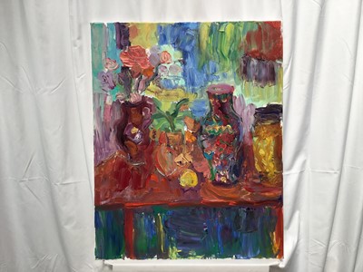 Lot 85 - Annelise Firth (b. 1961) oil on canvas - Still Life, signed verso, 76cm x 61, unframed
