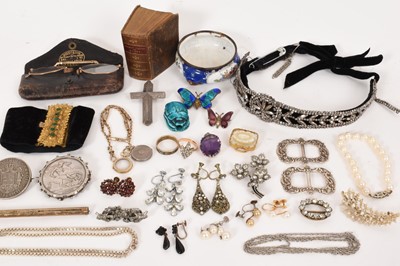 Lot 421 - Miscellaneous group of antique and vintage costume jewellery and bijouterie to include an antique cut steel tiara/head dress, etc