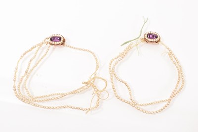 Lot 418 - Pair of Georgian amethyst and seed pearl clasps on a string of simulated seed pearls