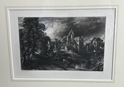Lot 170 - John Constable (1776-1837) two mezzotints - Mill near Colchester and Castle Acre Priory, 20cm x 25cm and 19cm x 27cm, in glazed frames
