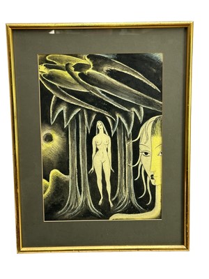 Lot 277 - Beryl Antonia Botterill Yeoman (1907-1970) watercolour and mixed media, surrealist figures, 42 x 30cm, glazed frame