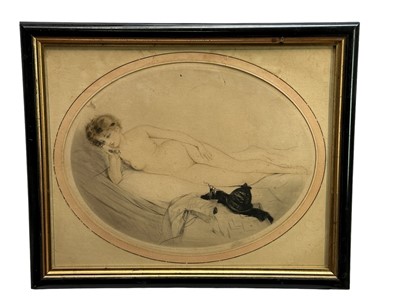 Lot 298 - Louis Icart (1888-1950) etching, telephone for madam, signed, oval 33 x 45cm, glazed frame