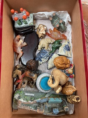 Lot 848 - Collection of bone, wooden and resin netsukes, and various vertu items