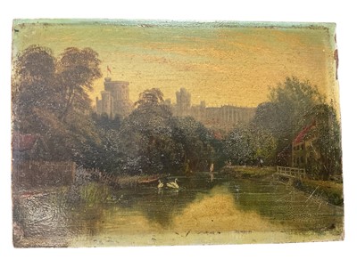 Lot 112 - English School, 19th century, oil on board, Windsor Castle, 16 x 23cm