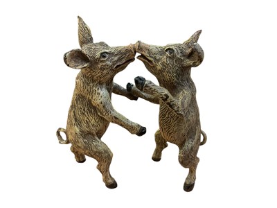 Lot 398 - Follower of Bergmann - cold painted bronze group of dancing pigs, 9cm high