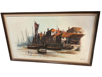 Lot 115 - Kevin Platt (b. 1945) oil on canvas harbour scene and another