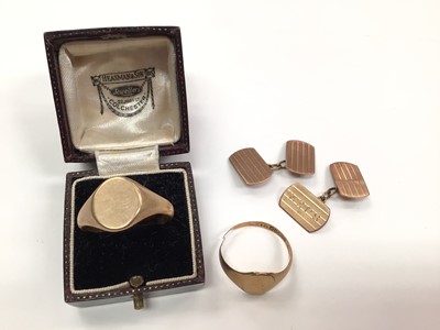 Lot 1002 - Pair of 9ct rose gold cufflinks and two 9ct gold signet rings