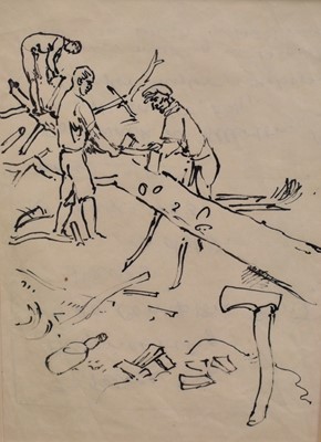 Lot 1172 - Thomas Barclay Hennell (1903-1945) pen and ink drawing - 'Lopping and Topping', an illustration for 'The Countryman at Work', 24cm x 17cm, mounted