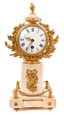 Lot 668 - 19th century French alabaster and ormolu clock