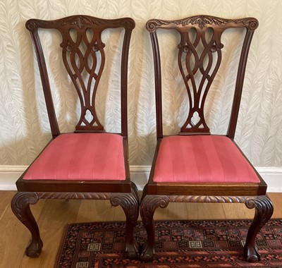 Lot 1252 - Set of six chippendale revival carved mahogany dining chairs