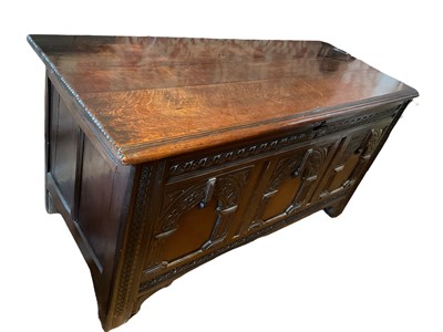 Lot 1254 - 17th century carved oak coffer