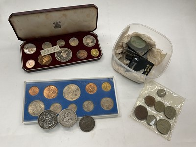 Lot 396 - Coins including two silver crowns, two 1953 commemorative cased sets, various other commemoratives