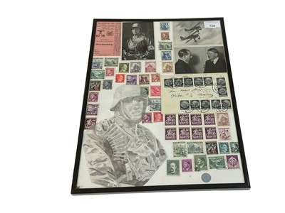 Lot 728 - Collection of Nazi stamps and photographs of Hitler and other Nazis in glazed frame. 41.5 x 31.5cm