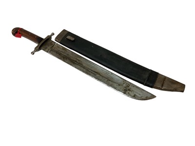 Lot 921 - Austrian 1853 Pattern Faschinenmesser Pioneer sword with broard blade in steel mounted leather scabbard