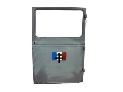 Lot 750 - Television interest- vintage car door, painted in camouflage with Free French Forces flag, believed to have been a prop in Allo Allo.