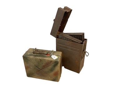 Lot 780 - Two Second World War German Flak mag relics in box and another German mortar box (2)