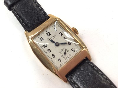 Lot 1015 - 1940s 9ct gold cased J. W. Benson wristwatch on replacement black leather strap