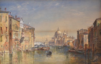 Lot 1097 - English School, 19th century, watercolour - Venice, dated 1864 within a boat sail, 37cm x 57cm