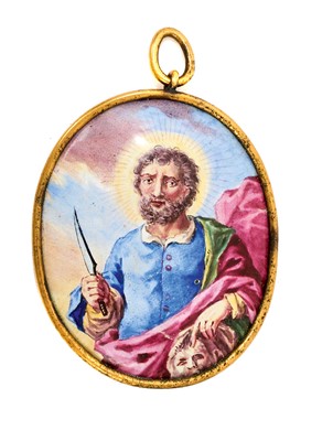 Lot 770 - 17th/18th century French enamel of St Bartholomew