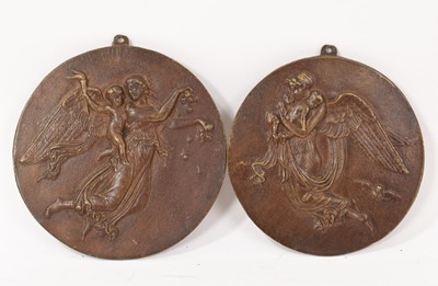 Lot 773 - Two 19th century small bronze plaques of Night and Day, after Thorwaldsen