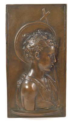 Lot 776 - 19th century Italian bronze relief of St John Baptist after Desiderio da Settignano