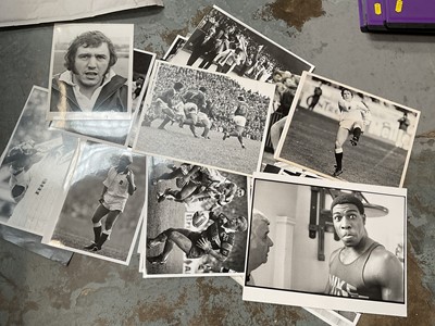 Lot 760 - Sports related press photographs including Robson, Gilzean, Will Carling etc (approximately 50)